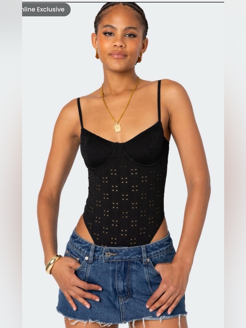 Like new. Black Eyelet Bustier Bodysuit. Edikted. Size S.